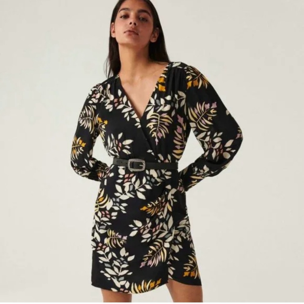 ba&sh Black Cream Sheath Dress with Bishop Sleeves